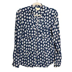 Maeve Anthropologie Rochelle Strawberry Button Down Shirt Top 2 Navy White